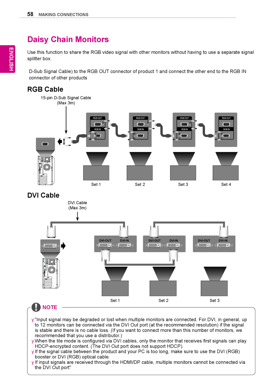 LG Electronics 47WV30BR, 47WV30BS, 47WV30MS, 47WV30-BAAL, 47WV30-BAAM owner manual Daisy Chain Monitors, RGB Cable, DVI Cable 