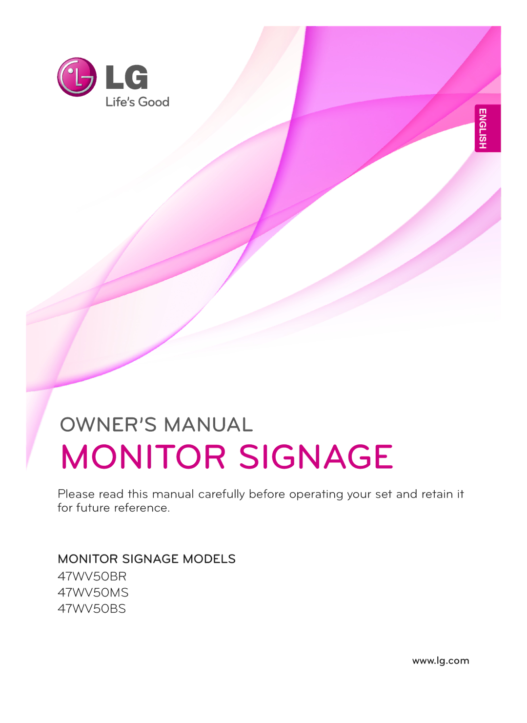 LG Electronics 47WV50BS, 47WV50MS, 47WV50BR owner manual Monitor Signage 