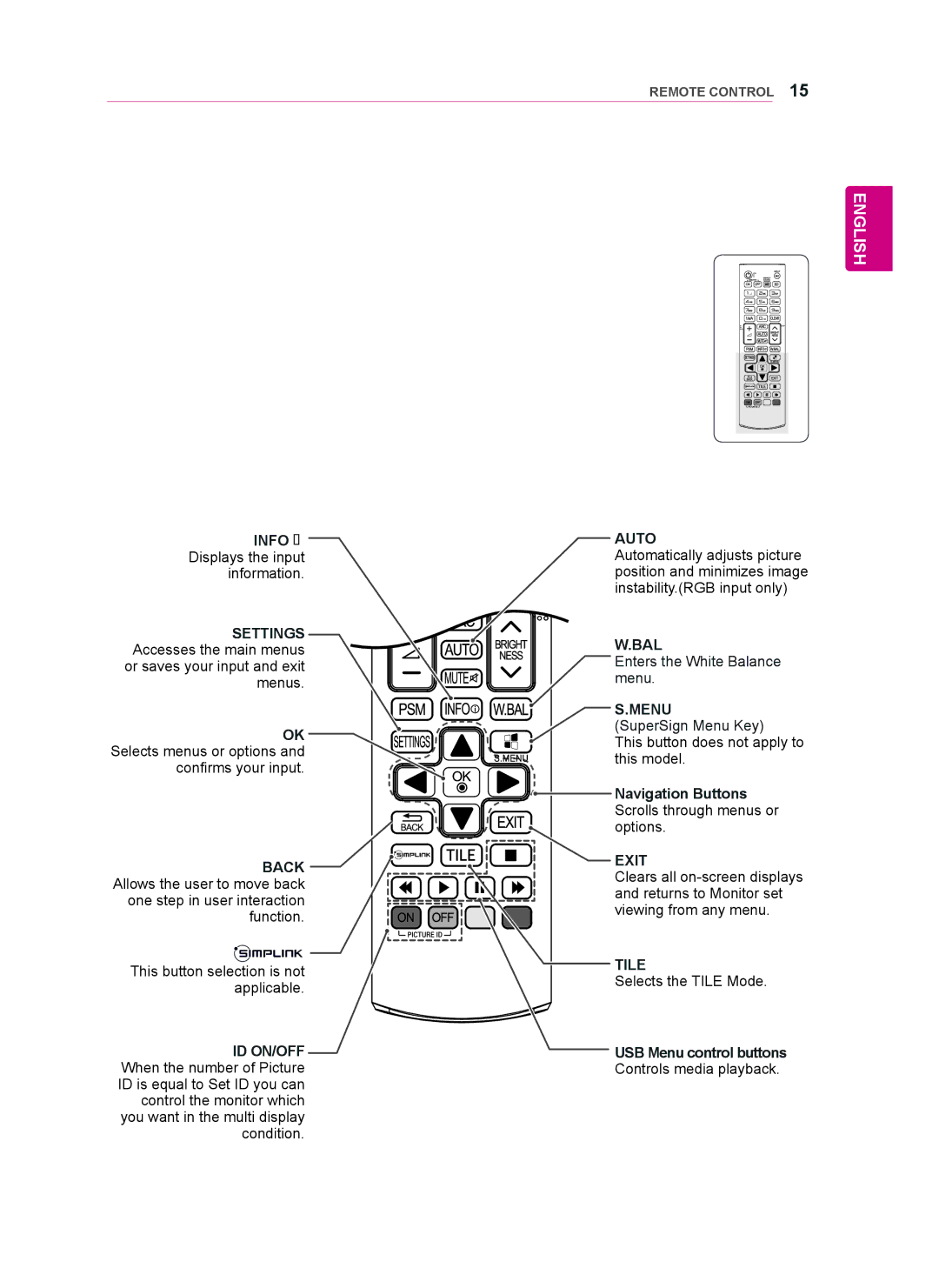 LG Electronics 47WV50MS, 47WV50BS, 47WV50BR owner manual Navigation Buttons, USB Menu control buttons 