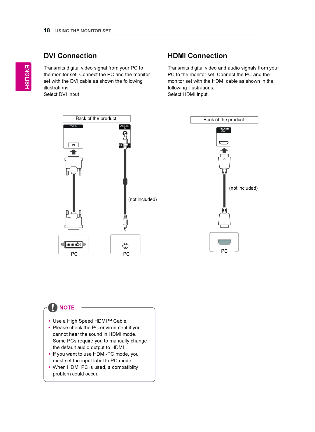 LG Electronics 47WV50MS, 47WV50BS, 47WV50BR owner manual DVI Connection, Hdmi Connection 