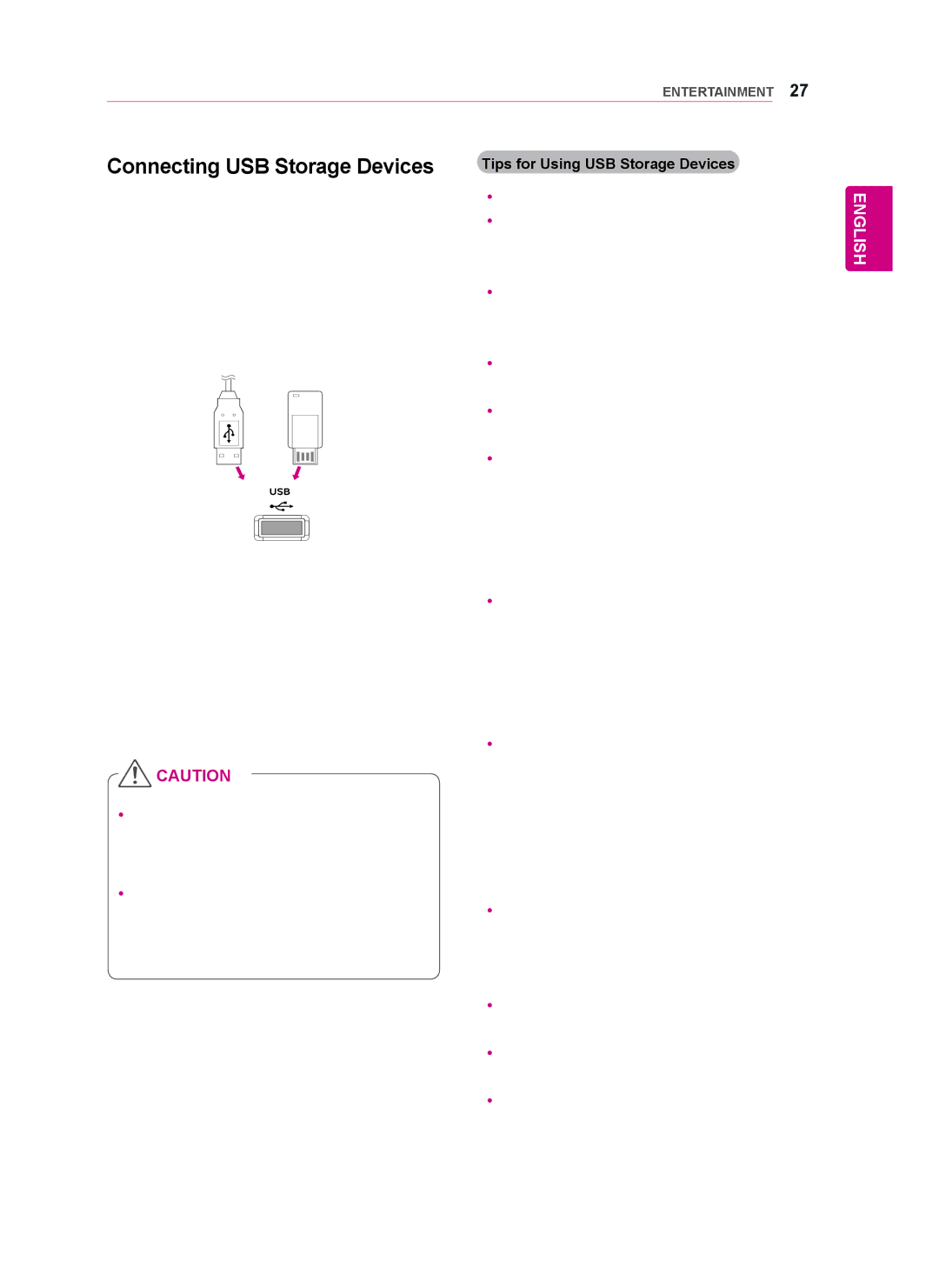 LG Electronics 47WV50MS, 47WV50BS, 47WV50BR owner manual Connecting USB Storage Devices, Tips for Using USB Storage Devices 