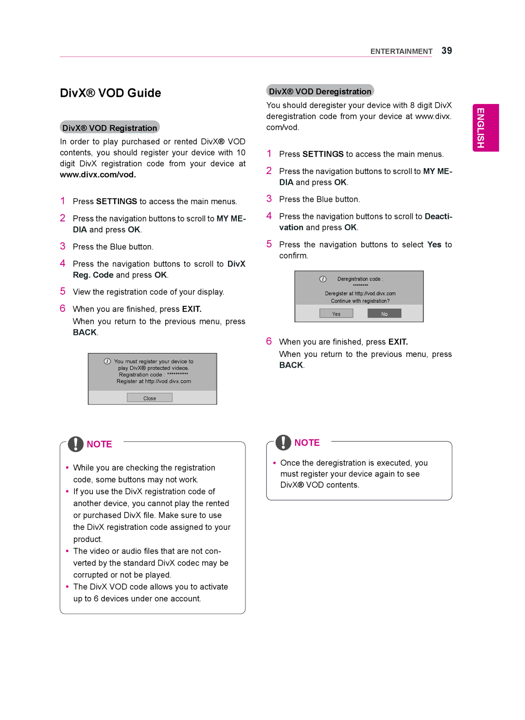 LG Electronics 47WV50MS, 47WV50BS, 47WV50BR owner manual DivX VOD Guide, DivX VOD Registration 