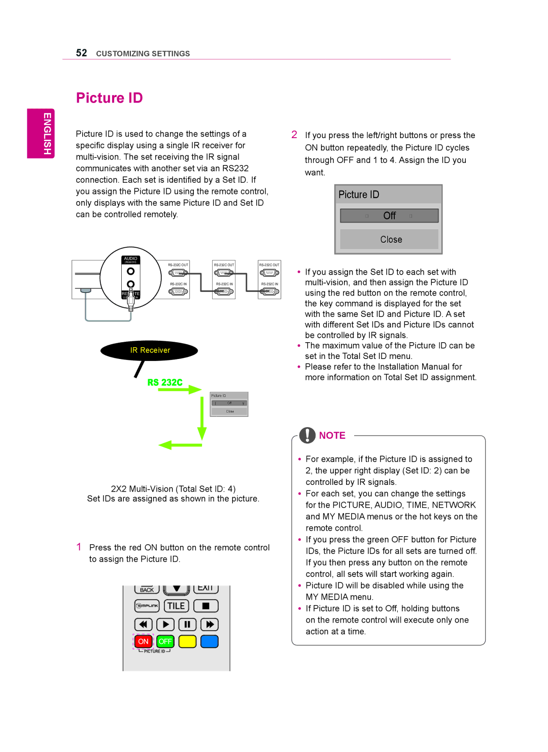 LG Electronics 47WV50BS, 47WV50MS, 47WV50BR owner manual Picture ID Off 