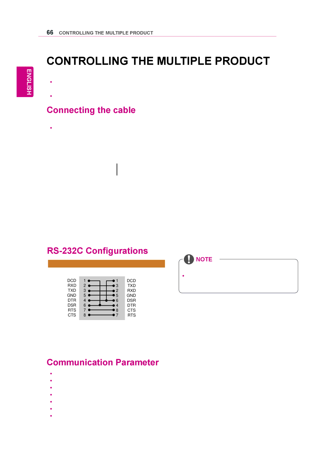 LG Electronics 47WV50MS, 47WV50BS, 47WV50BR Controlling the Multiple Product, Connecting the cable, RS-232C Configurations 