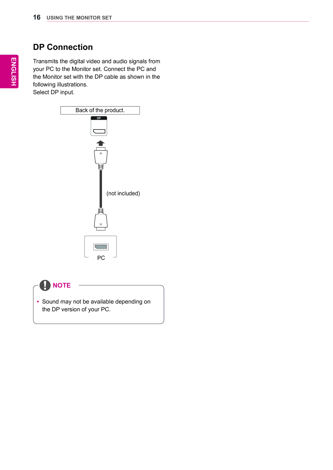 LG Electronics 47WX50MF owner manual DP Connection 