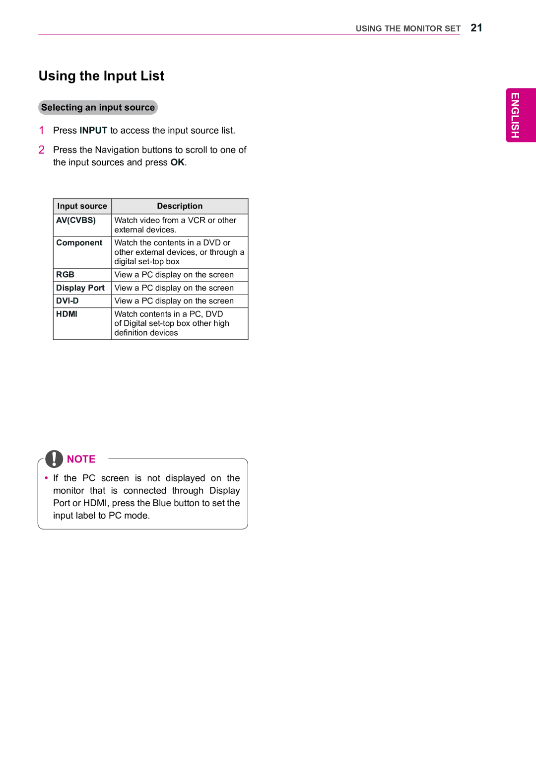 LG Electronics 47WX50MF owner manual Using the Input List, Selecting an input source 