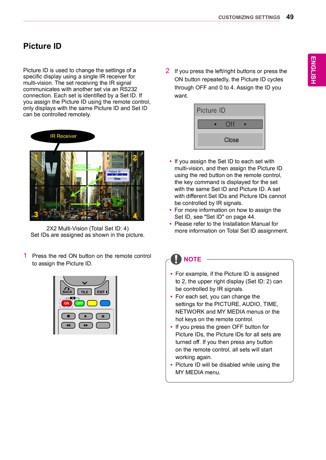 LG Electronics 47WX50MF owner manual Picture ID Off 