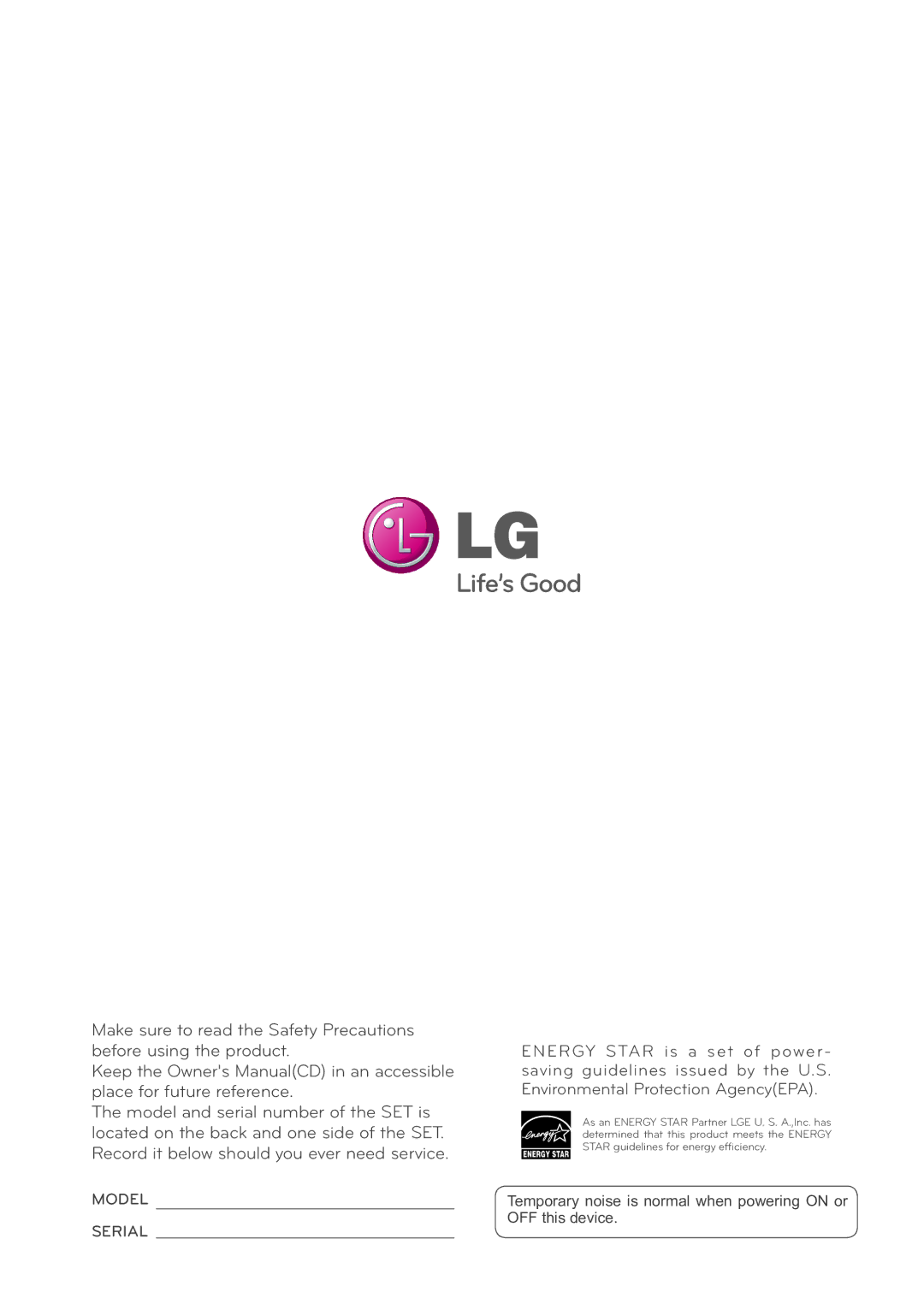 LG Electronics 47WX50MF owner manual Model 