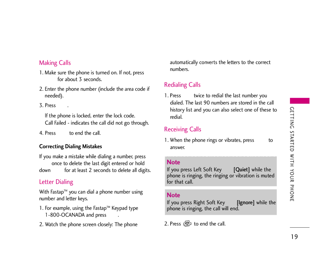 LG Electronics 490 manual Making Calls, Letter Dialing, Redialing Calls, Receiving Calls, Correcting Dialing Mistakes 