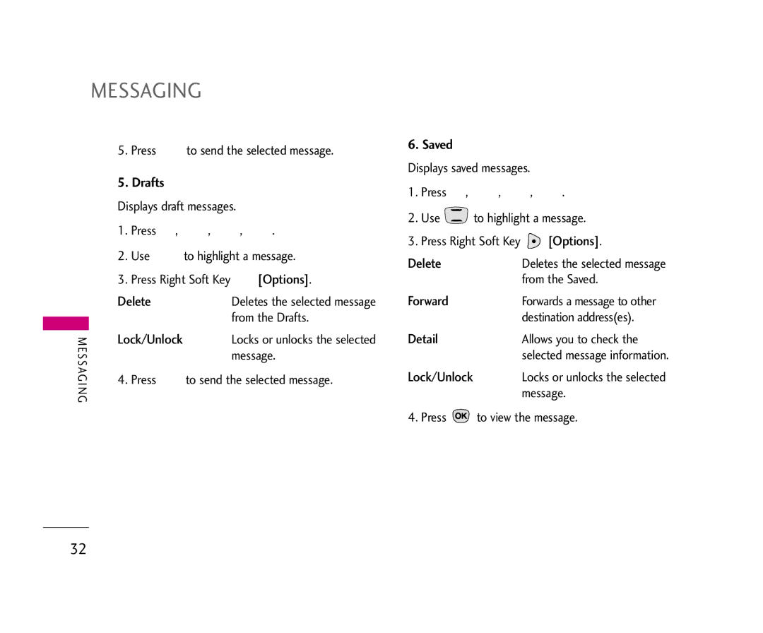 LG Electronics 490 manual Drafts, Saved 