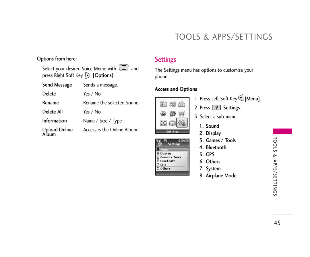 LG Electronics 490 manual Settings 