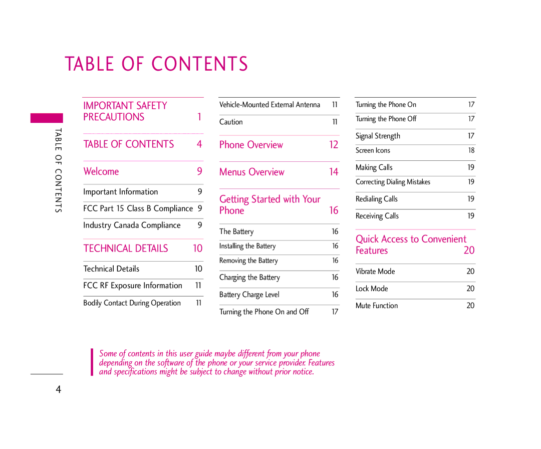 LG Electronics 490 manual Table of Contents 