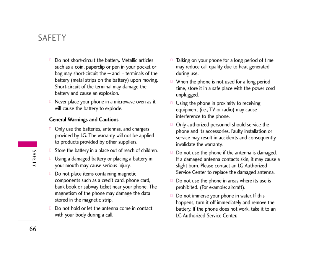 LG Electronics 490 manual General Warnings and Cautions 