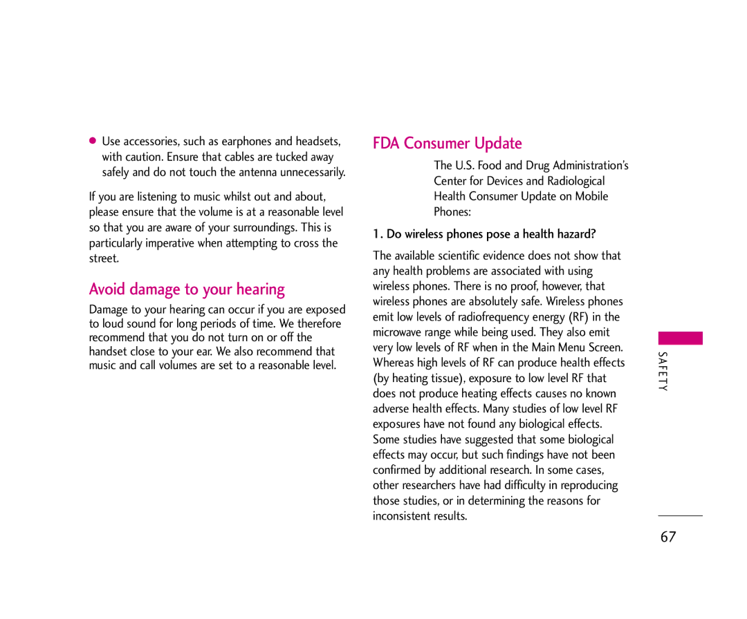 LG Electronics 490 manual Avoid damage to your hearing, FDA Consumer Update 