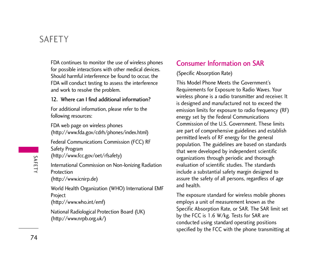 LG Electronics 490 manual Consumer Information on SAR 