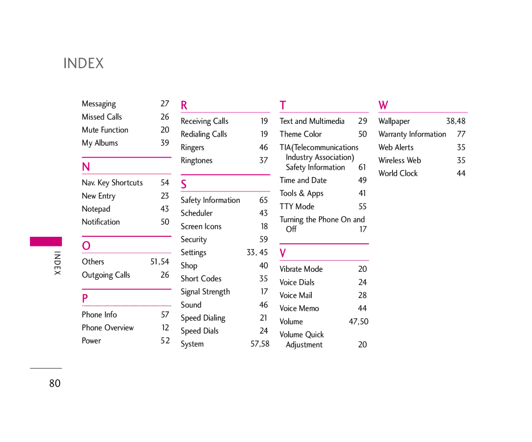 LG Electronics 490 manual Index 