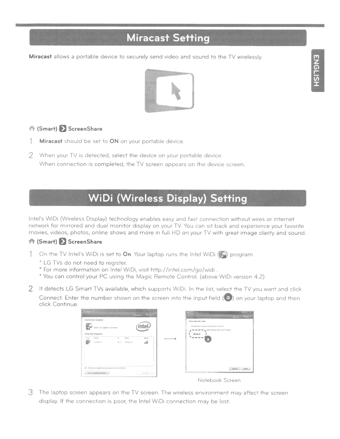 LG Electronics 49UB8500 owner manual Miracast Setting 