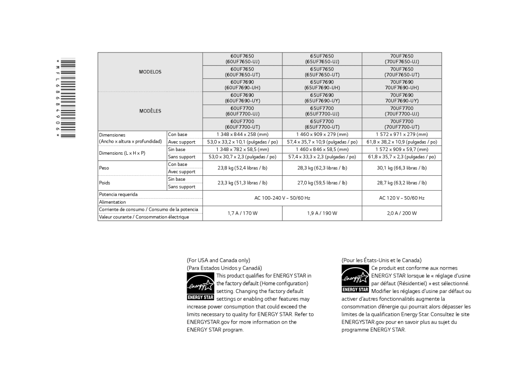 LG Electronics 55UF7600, 49UF7600, 60UF7700 owner manual MFL68684906 