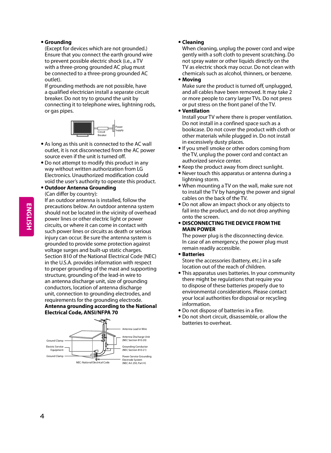 LG Electronics 55UF7600, 49UF7600, 60UF7700 owner manual Grounding, Can differ by country 