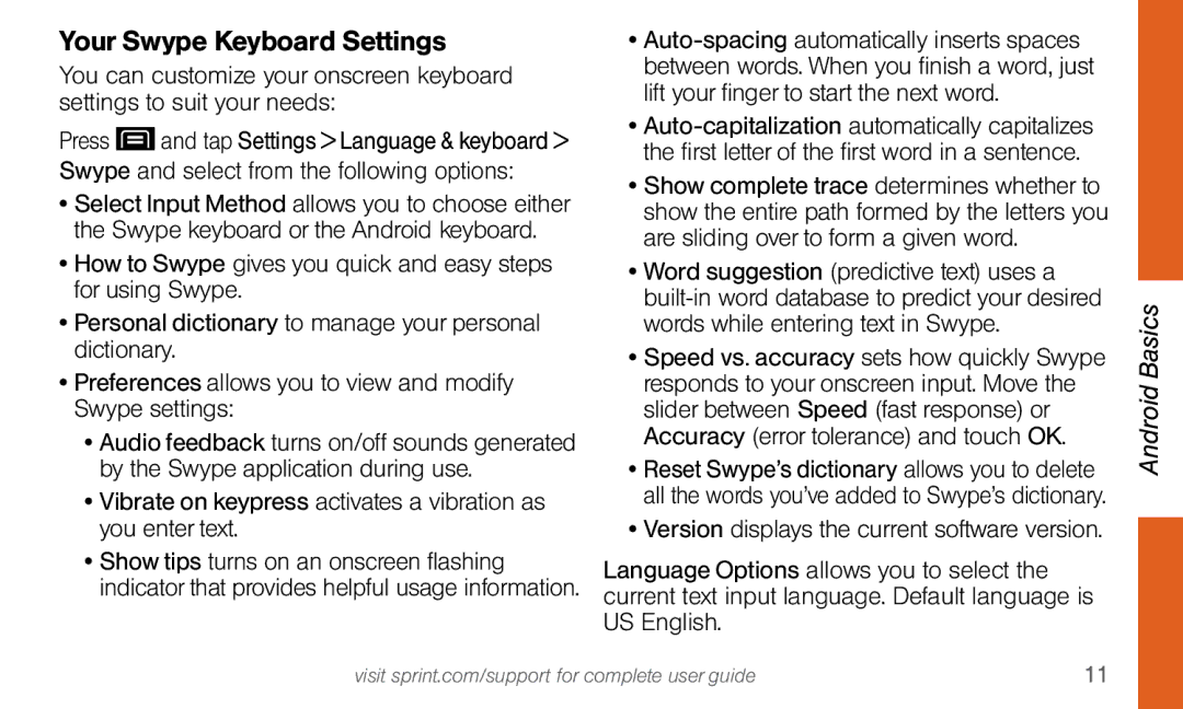 LG Electronics 4G LTE manual Your Swype Keyboard Settings, Swype and select from the following options 