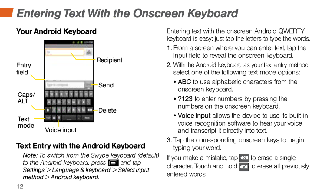 LG Electronics 4G LTE manual Your Android Keyboard, Text Entry with the Android Keyboard 