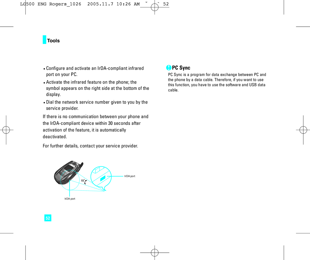 LG Electronics 500 manual PC Sync 