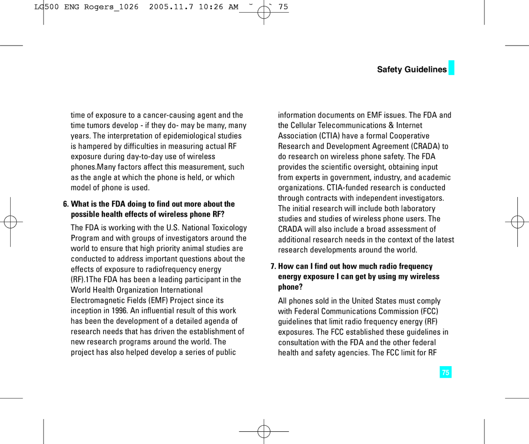 LG Electronics manual LG500 ENG Rogers1026 2005.11.7 1026 AM ˘`75 