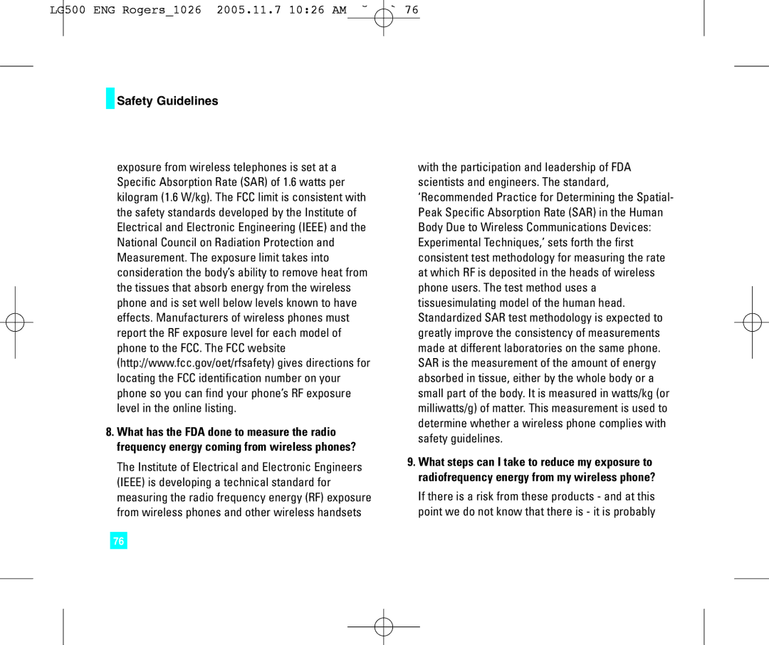 LG Electronics manual LG500 ENG Rogers1026 2005.11.7 1026 AM ˘`76 