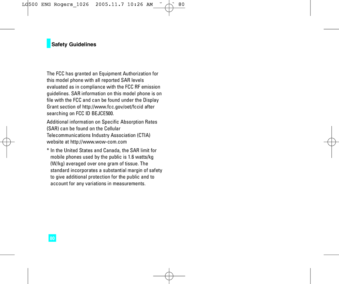 LG Electronics manual LG500 ENG Rogers1026 2005.11.7 1026 AM ˘`80 