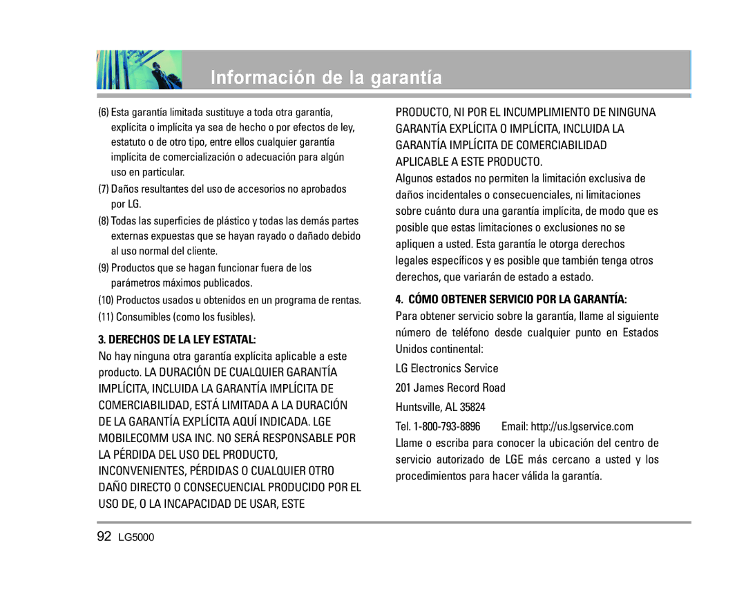 LG Electronics 5000 manual Derechos DE LA LEY Estatal 