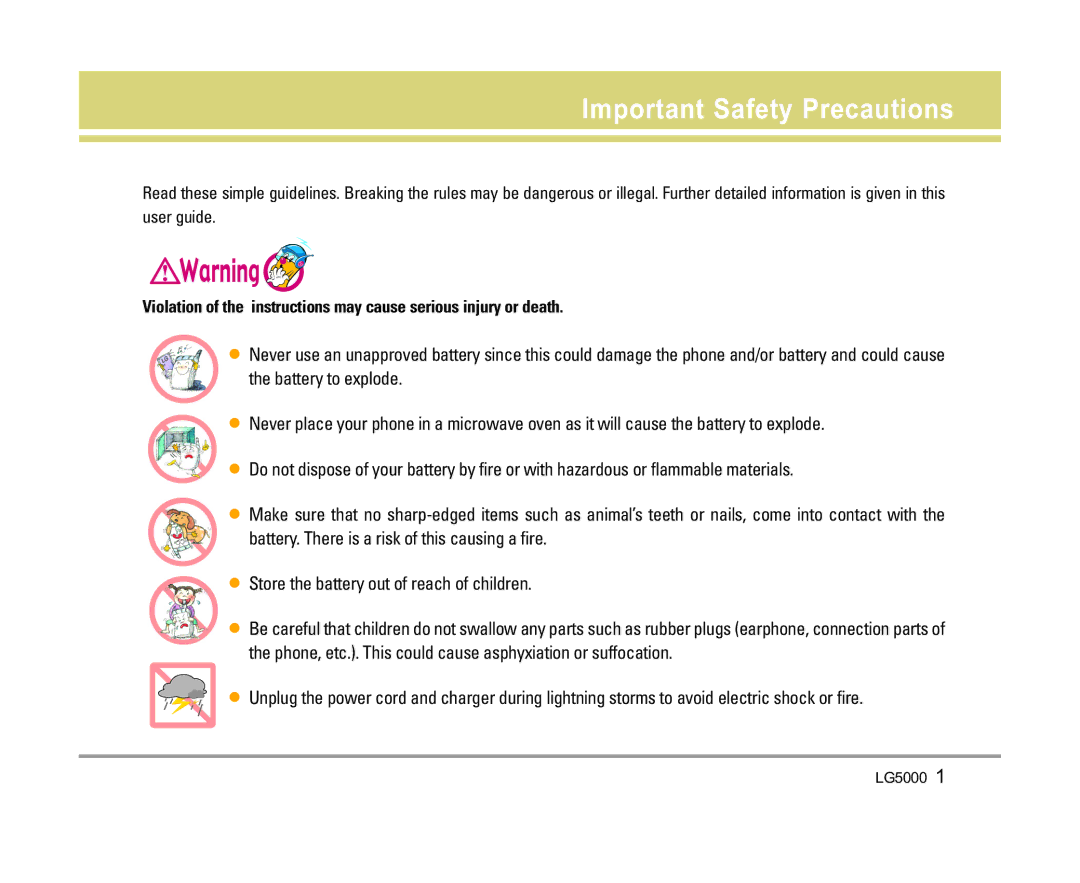 LG Electronics 5000 manual Important Safety Precautions 