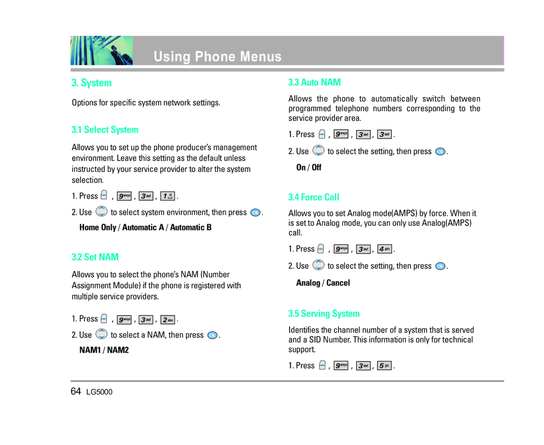 LG Electronics 5000 manual System 