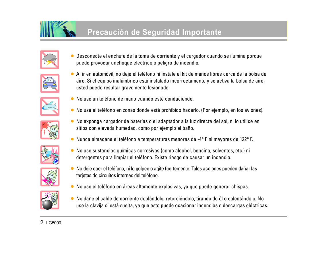 LG Electronics 5000 manual Precaución de Seguridad Importante 