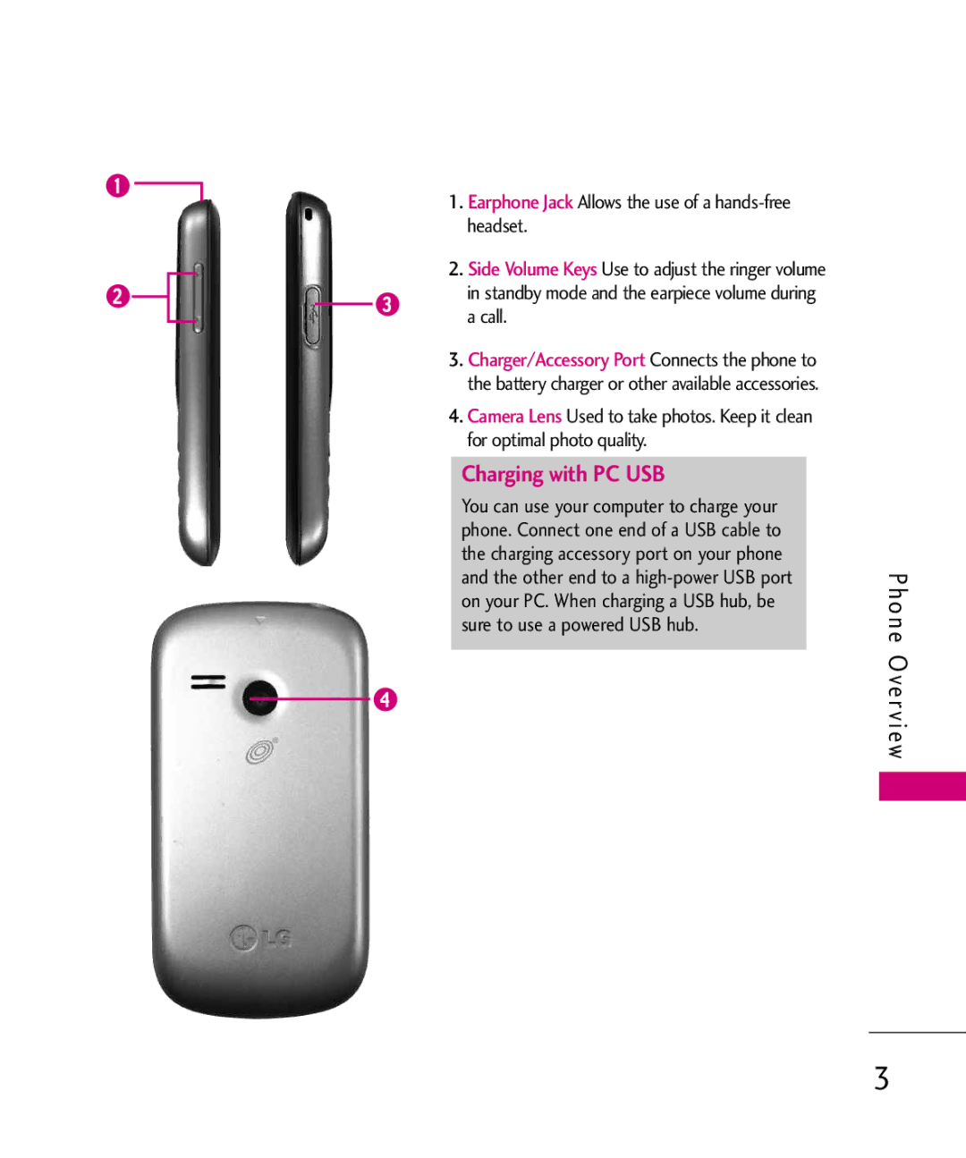 LG Electronics 501C manual Charging with PC USB 