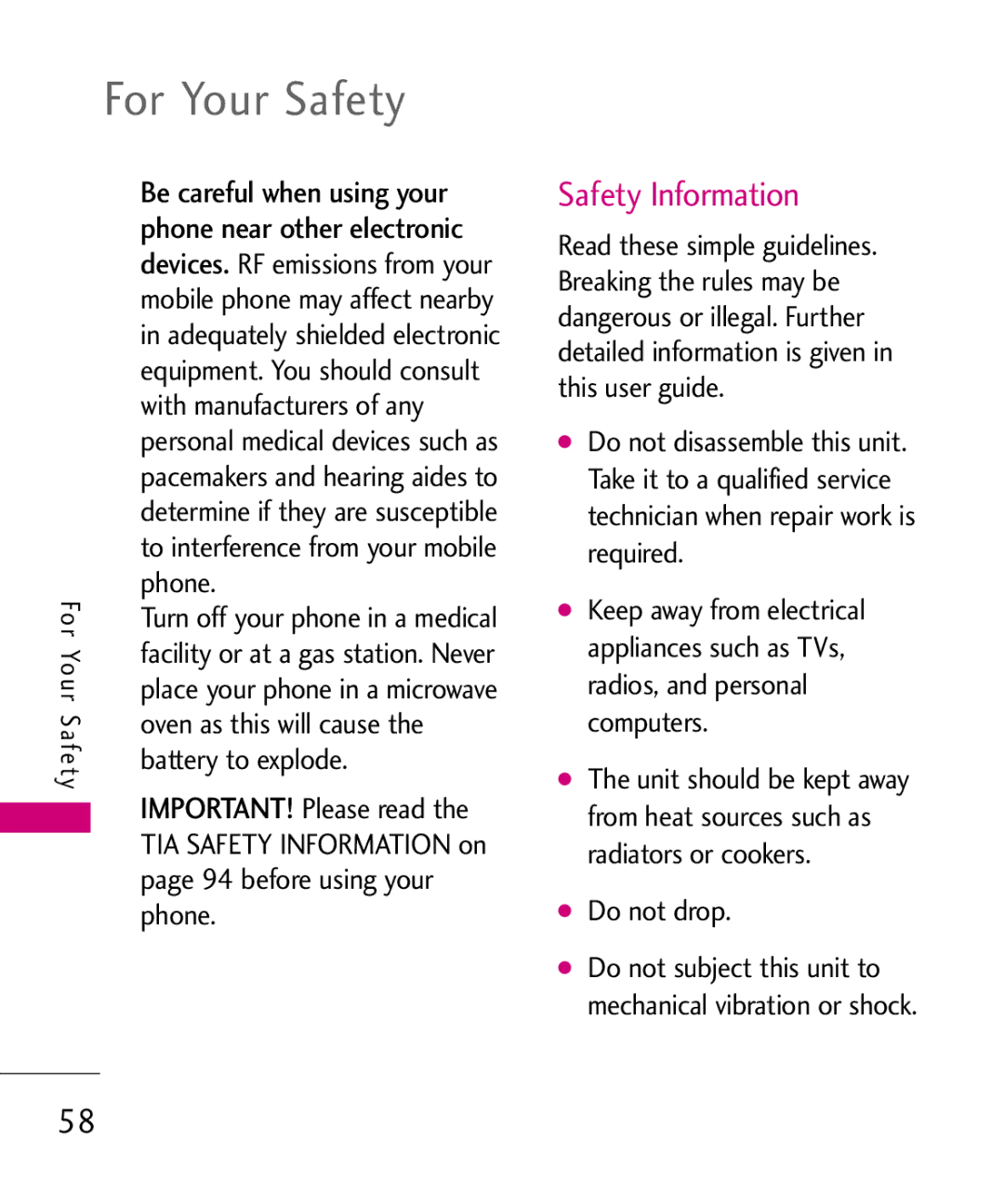 LG Electronics 501C manual For Your Safety 