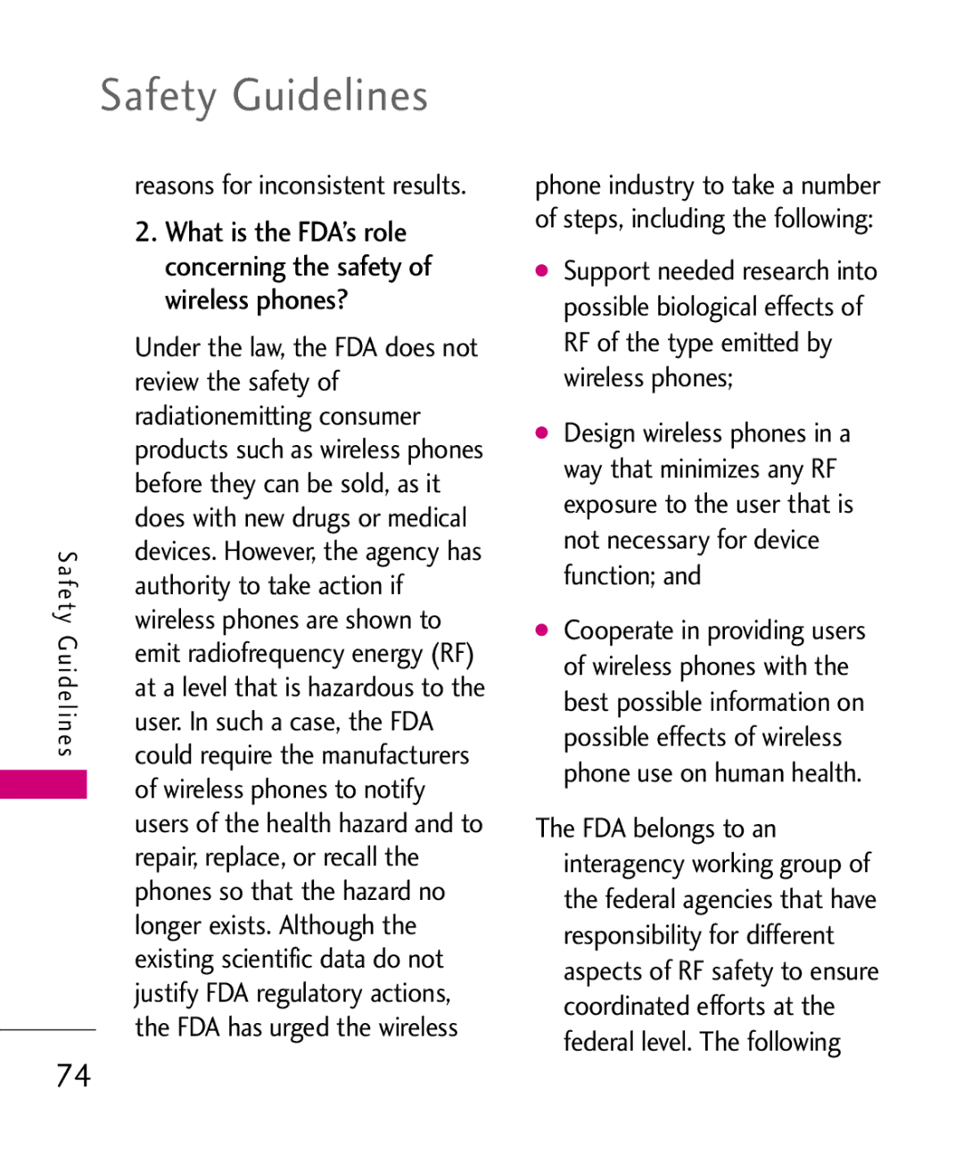 LG Electronics 501C manual What is the FDA’s role, Wireless phones? 