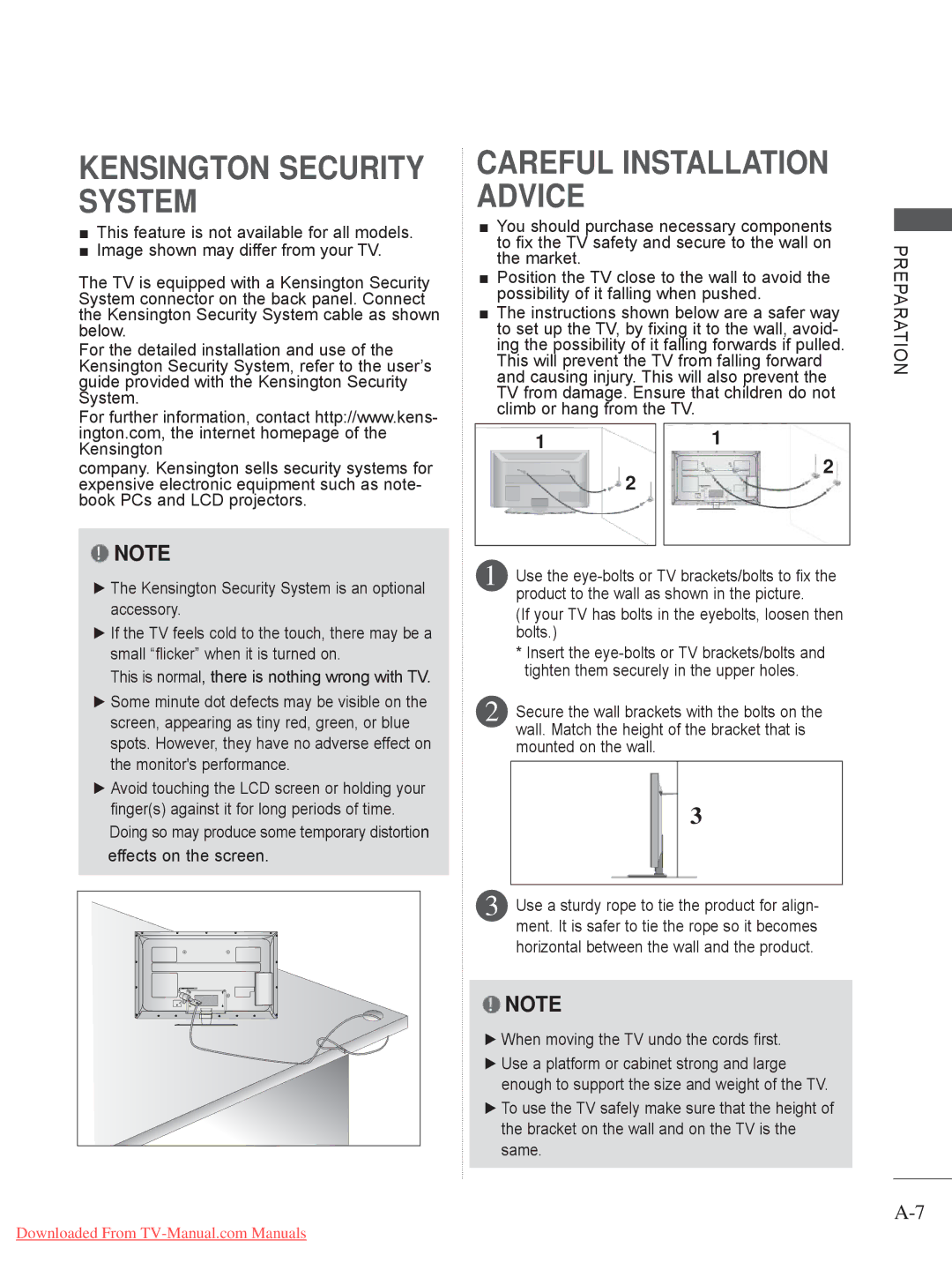 LG Electronics 32/37/42LD4*** Kensington Security System, If your TV has bolts in the eyebolts, loosen then bolts 