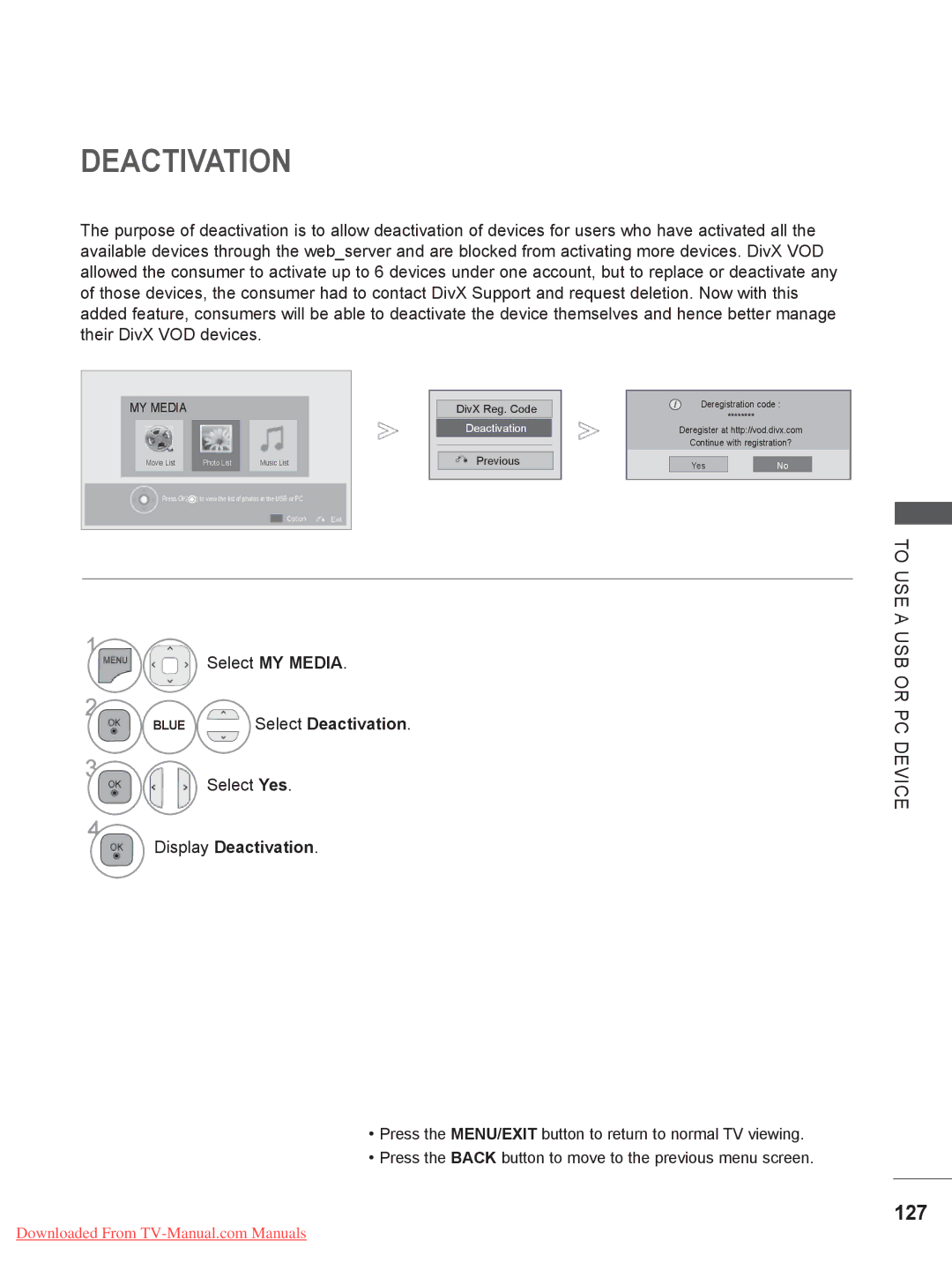 LG Electronics 32/37/42LD4***, 50/60PX9***, 42/47LX6***, 42/47LE73**, 42/47/55LE8***, 50/60PK5 127, Display Deactivation 