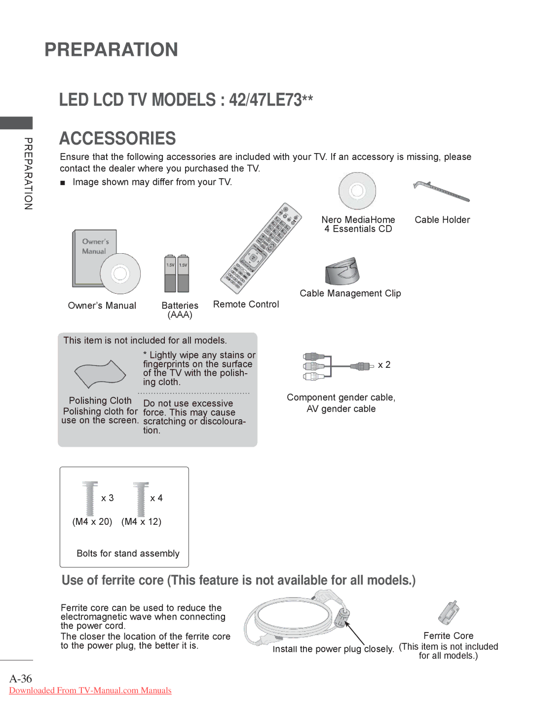 LG Electronics 50/60PX9***, 42/47LX6***, 42/47LE73** LED LCD TV Models 42/47LE73 Accessories, Nero MediaHome Cable Holder 