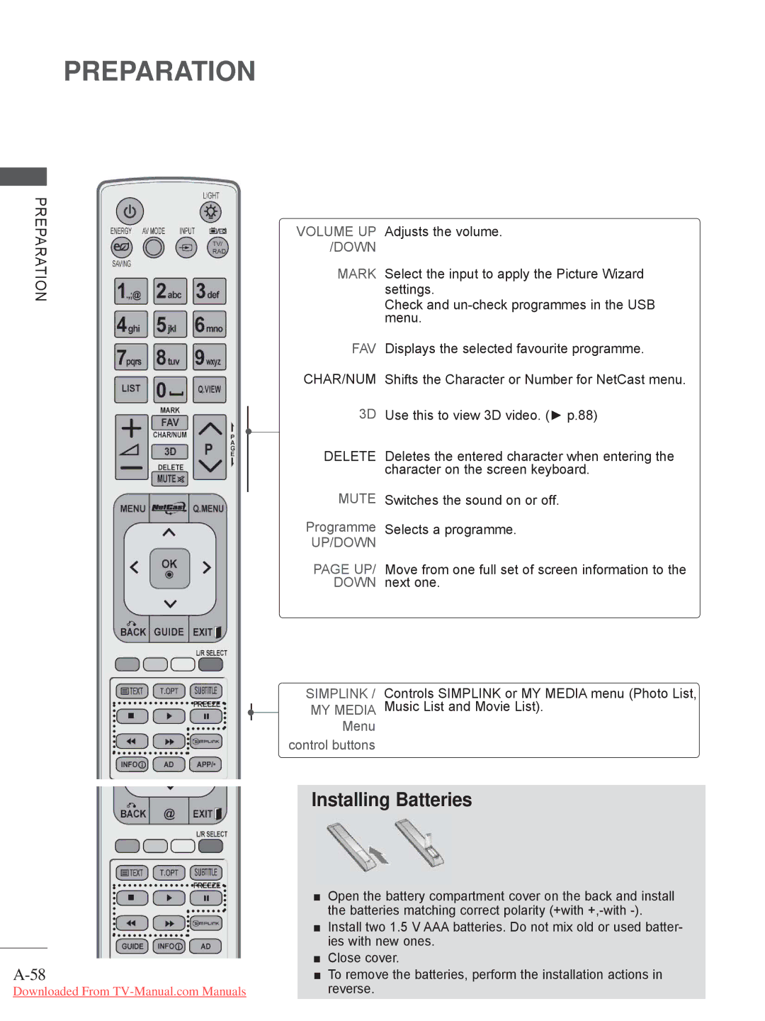 LG Electronics 42/47LE73**, 50/60PX9***, 42/47LX6*** Batteries matching correct polarity +with +,-with, Ies with new ones 