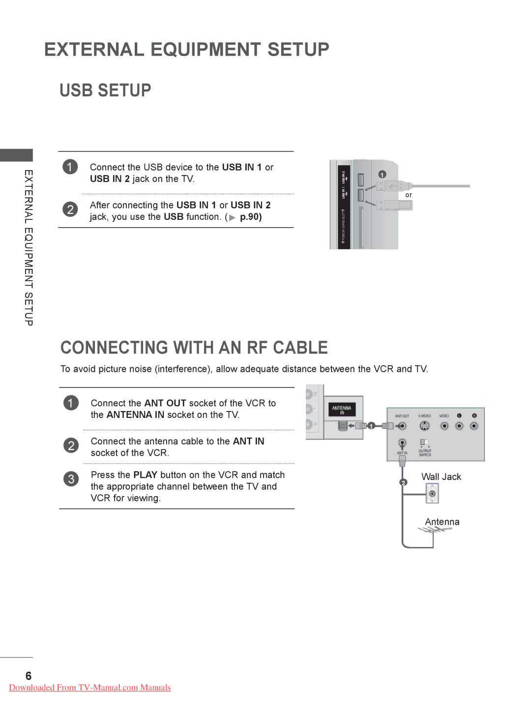 LG Electronics 32/37/42LE4, 50/60PX9***, 42/47LX6***, 42/47LE73**, 42/47/55LE8*** USB Setup, Connecting with AN RF Cable 