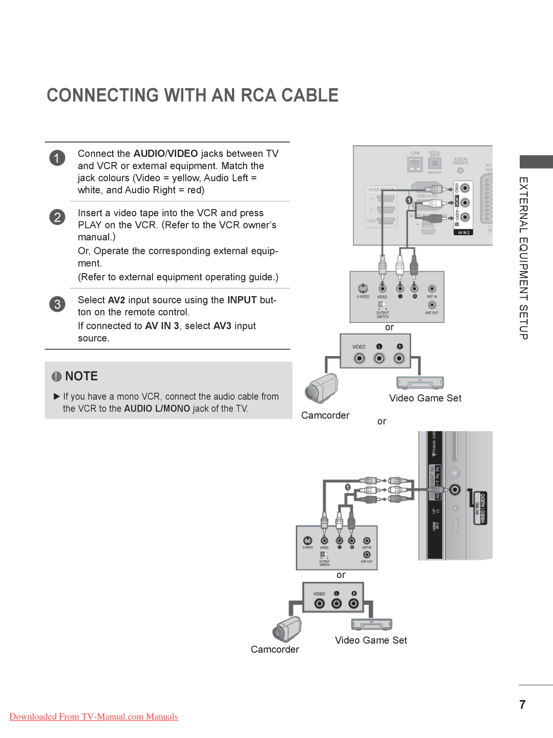 LG Electronics 32/37/42LD4***, 50/60PX9***, 42/47LX6***, 42/47LE73**, 50/60PK5 Connecting with AN RCA Cable, Video Game Set 