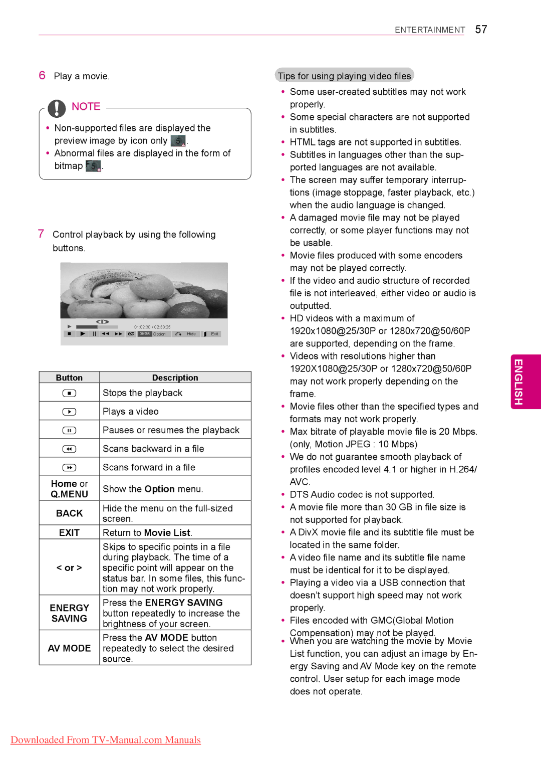 LG Electronics 50/60PZ25**, 50/60PZ55**, 42/50PW45**, 42/50PT35**, 42/50PT45**, 50PV35** Home or, Press the Energy Saving 