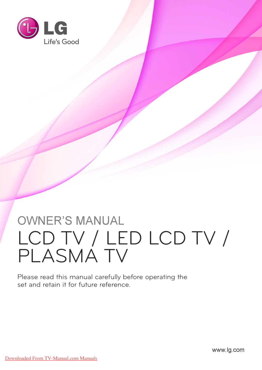 LG Electronics 50PZ25**, 50PZ55**, 42PT25**, 42/50PW45**, 42/50PT35**, 50PV35** owner manual LCD TV / LED LCD TV / Plasma TV 