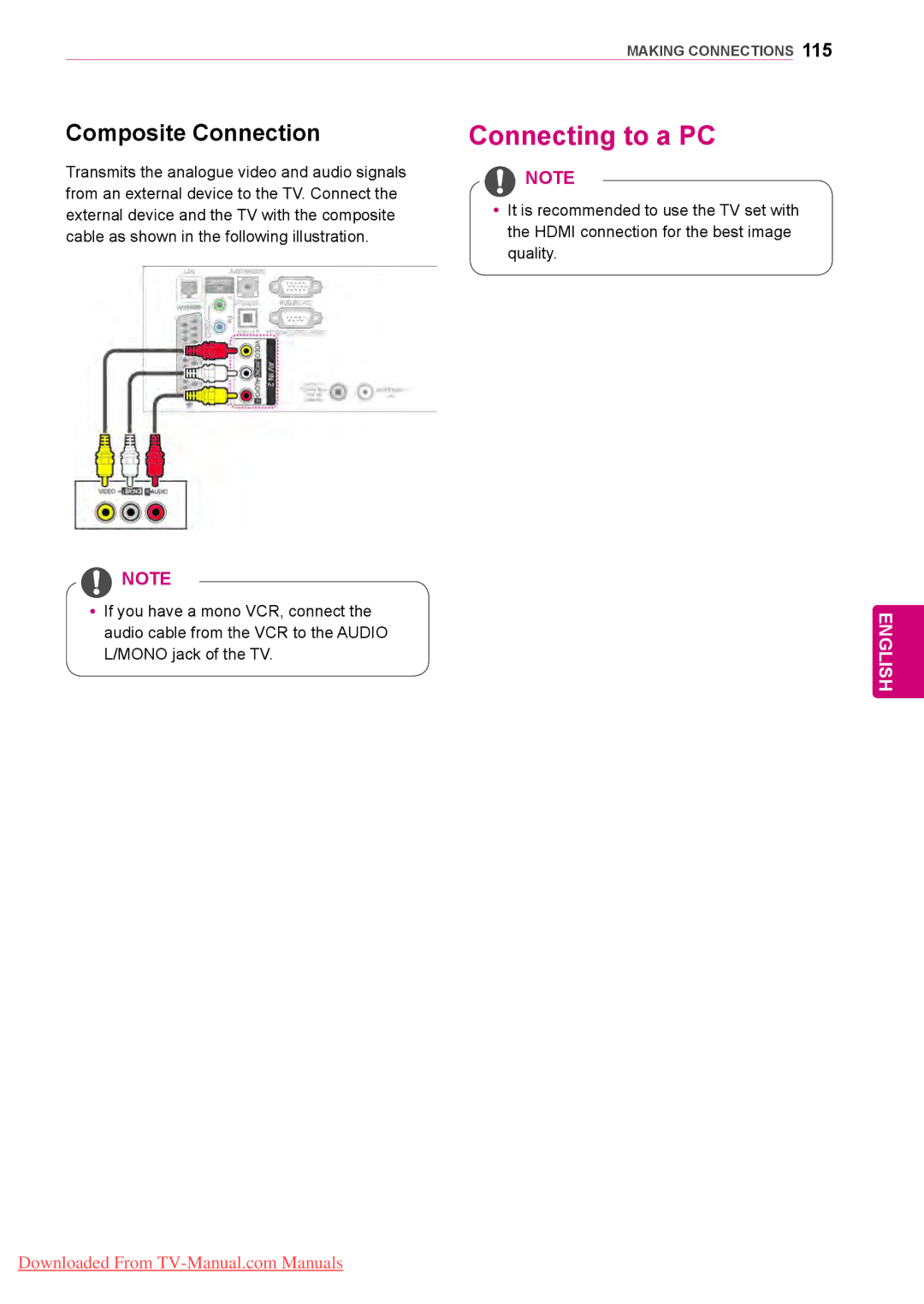 LG Electronics 50/60PZ75, 50/60PZ57, 50/60PZ95 owner manual Connecting to a PC, Composite Connection 