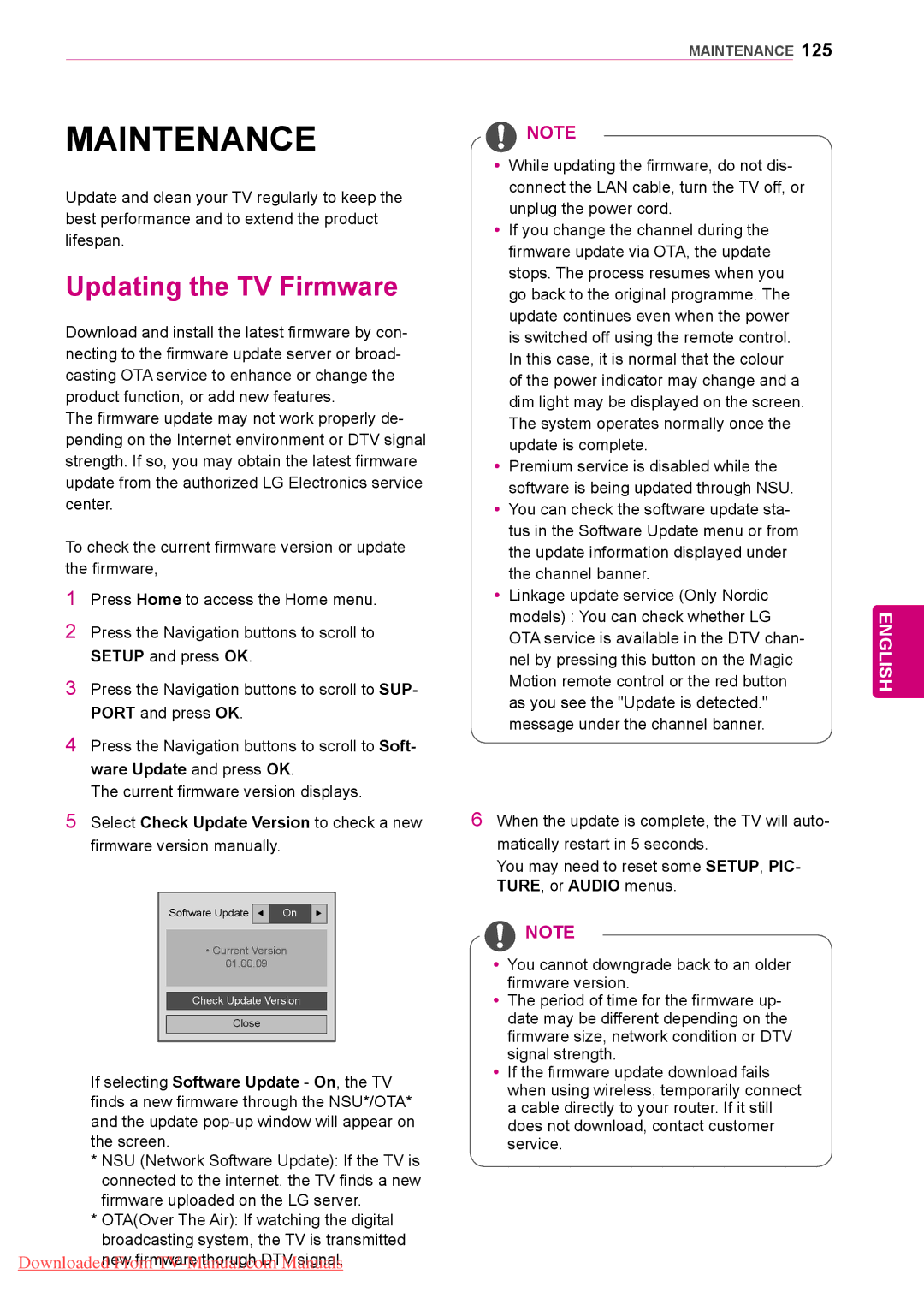 LG Electronics 50/60PZ95, 50/60PZ57, 50/60PZ75 owner manual Maintenance, Updating the TV Firmware 