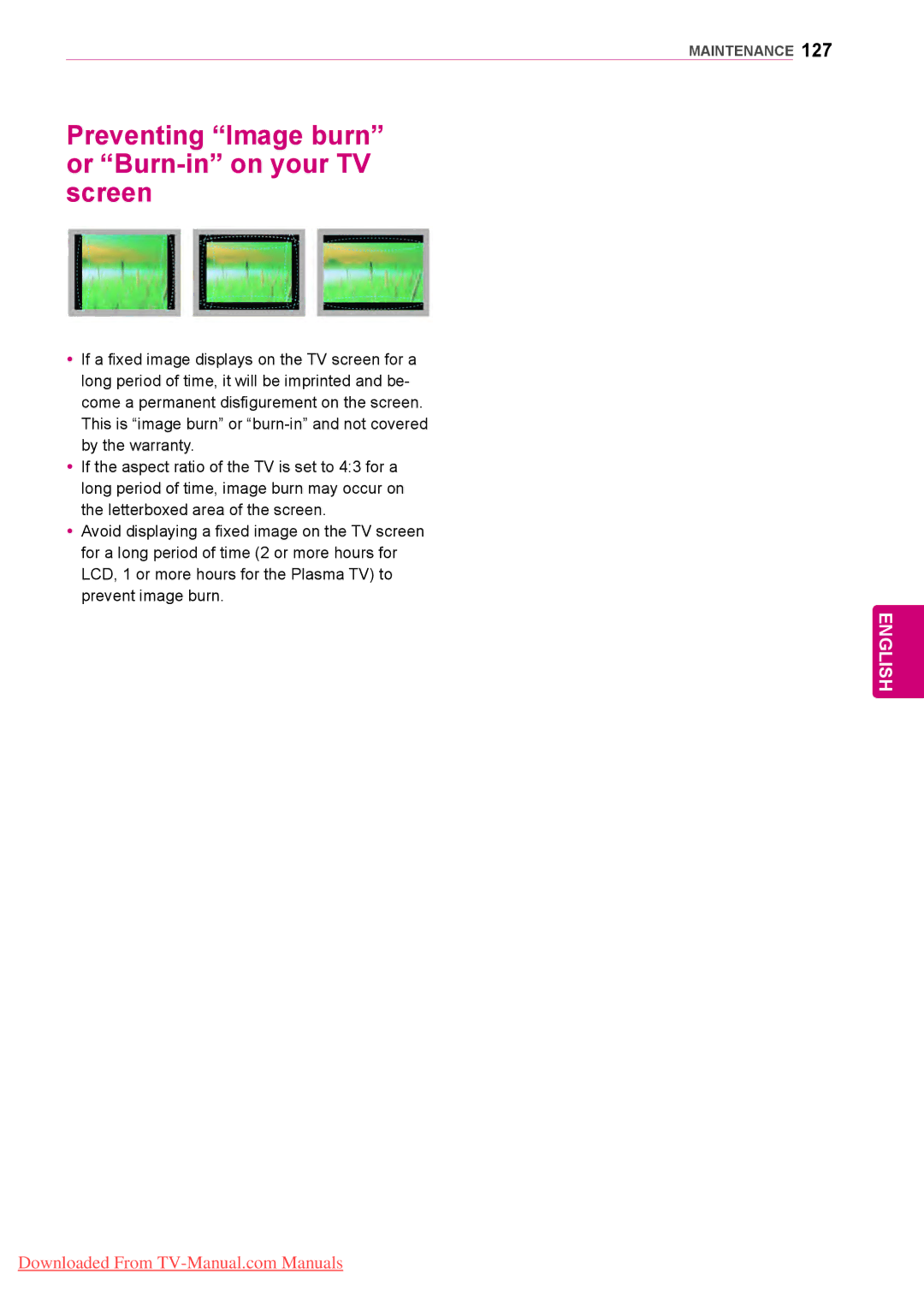 LG Electronics 50/60PZ75, 50/60PZ57, 50/60PZ95 owner manual Preventing Image burn or Burn-in on your TV screen 