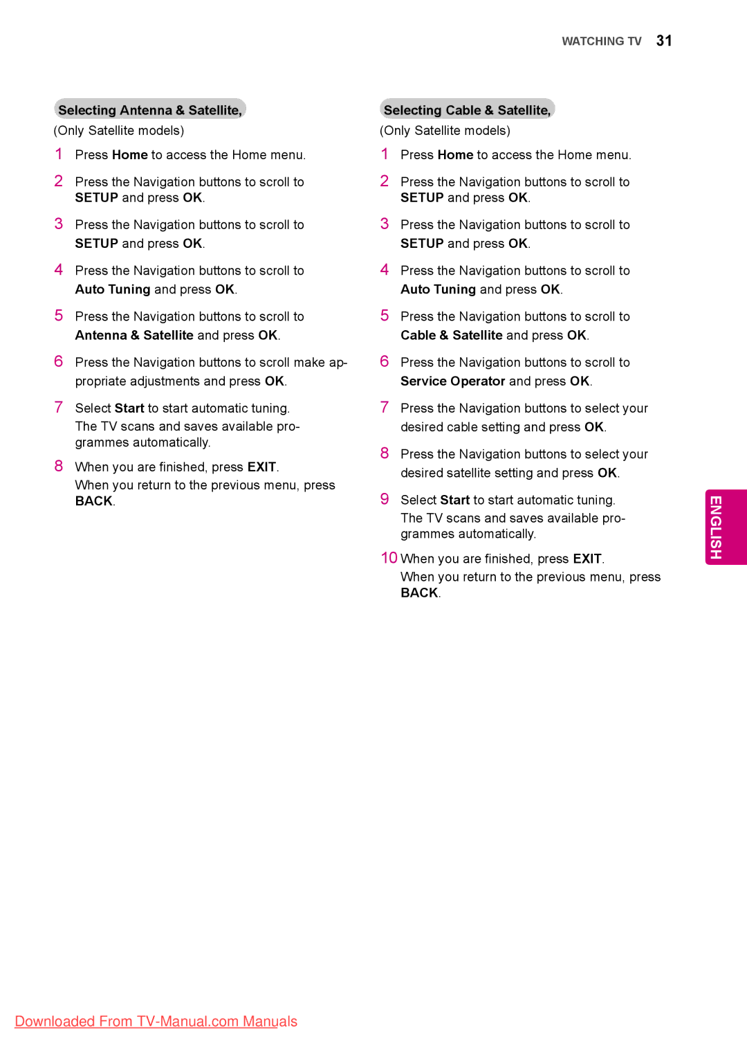 LG Electronics 50/60PZ75, 50/60PZ57, 50/60PZ95 owner manual Selecting Antenna & Satellite Selecting Cable & Satellite 