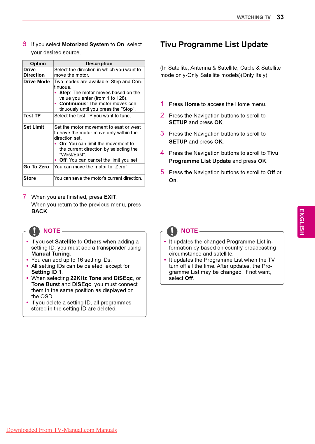 LG Electronics 50/60PZ57 Tivu Programme List Update, If you select Motorized System to On, select, Your desired source 