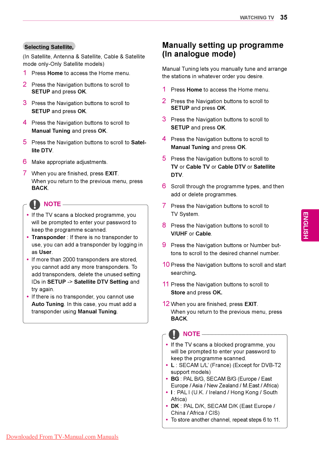 LG Electronics 50/60PZ95, 50/60PZ57, 50/60PZ75 owner manual Manually setting up programme In analogue mode 